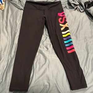Victorias Secret Sport full length black leggings with rainbow detail